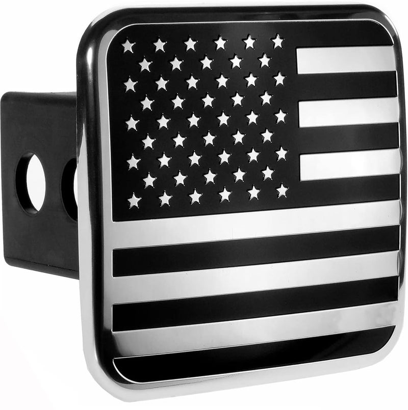 eVerHITCH 2 Inch USA Black and Chrome Flag Hitch Cover Plug Fits 2" Receiver - Image 1